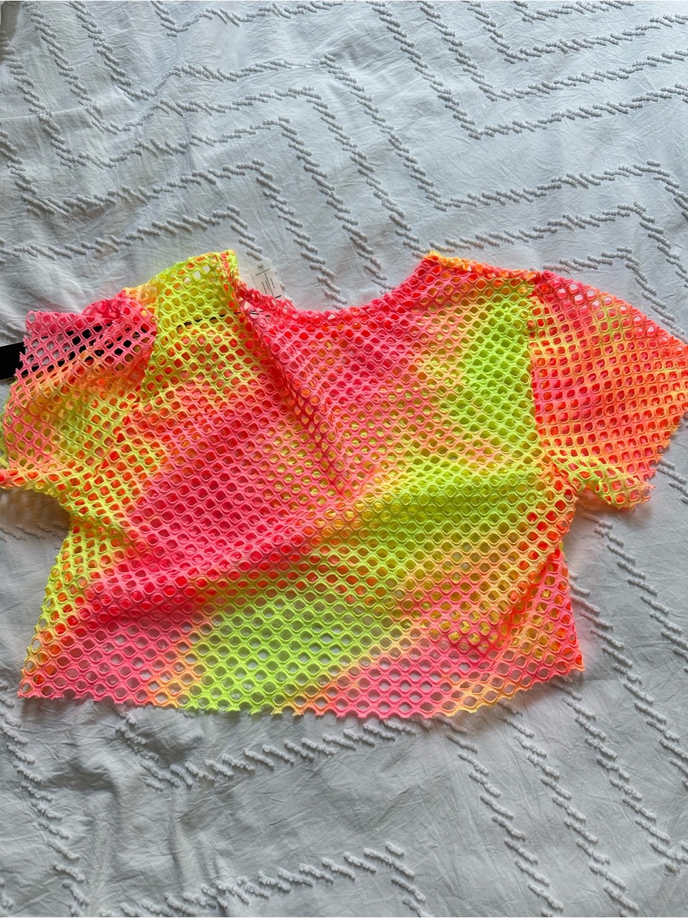 Fashion Nova Neon Tie-Dye Mesh Crop Top - brand new Bright Pink & Yellow- sz XS